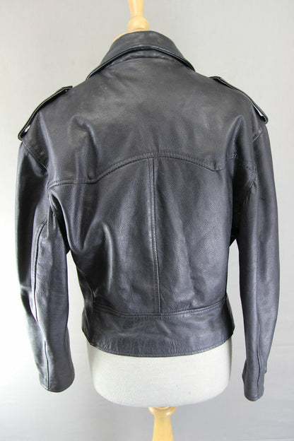 VINTAGE 70s/80s PUNK ROCK BRITISH MADE GENEL LONDON BLACK LEATHER BIKER JCKT 34"