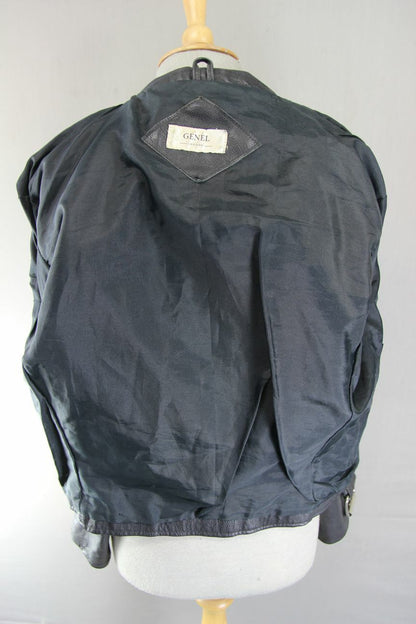 VINTAGE 70s/80s PUNK ROCK BRITISH MADE GENEL LONDON BLACK LEATHER BIKER JCKT 34"