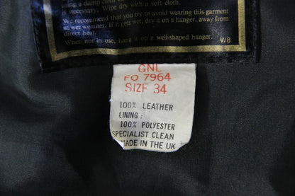 VINTAGE 70s/80s PUNK ROCK BRITISH MADE GENEL LONDON BLACK LEATHER BIKER JCKT 34"