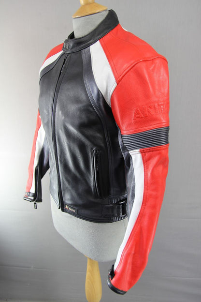 AKITO CONCEPTWEAR LEATHER BIKER JACKET + SHOULDER & ELBOW CE PROTECTORS SIZE 10