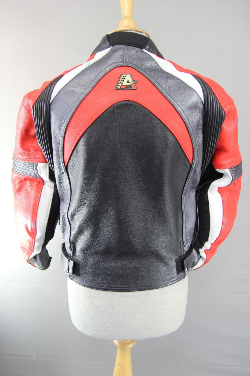 AKITO CONCEPTWEAR LEATHER BIKER JACKET + SHOULDER & ELBOW CE PROTECTORS SIZE 10
