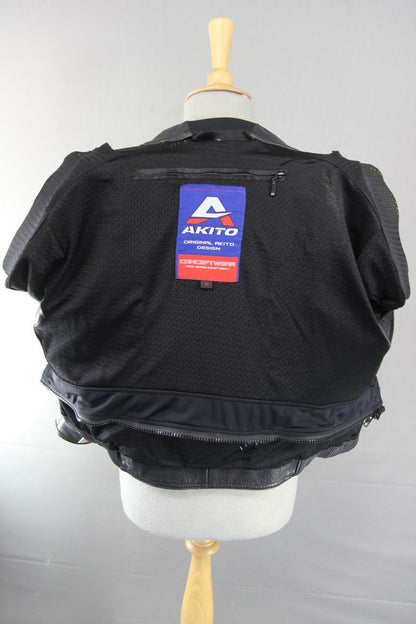 AKITO CONCEPTWEAR LEATHER BIKER JACKET + SHOULDER & ELBOW CE PROTECTORS SIZE 10