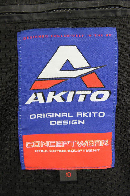 AKITO CONCEPTWEAR LEATHER BIKER JACKET + SHOULDER & ELBOW CE PROTECTORS SIZE 10