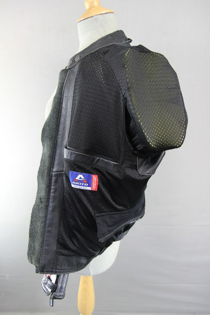 AKITO CONCEPTWEAR LEATHER BIKER JACKET + SHOULDER & ELBOW CE PROTECTORS SIZE 10