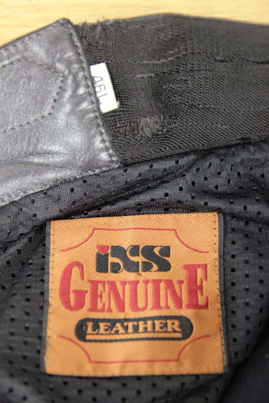 IXS BLACK, SILVER, BLUE & PURPLE LEATHER BIKER TROUSERS WAIST 32"/INSIDE LEG 27"