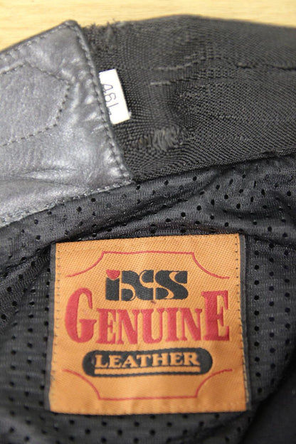 IXS BLACK, SILVER, BLUE & PURPLE LEATHER BIKER TROUSERS WAIST 32"/INSIDE LEG 27"