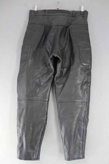 ASHMAN BLACK COWHIDE LEATHER BIKER TROUSERS SIZE 14 - WAIST 30IN/INSIDE LEG 27IN