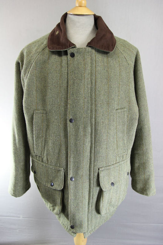 OPENAIR ENGLISH MADE COUNTRY SPORTS HERRINGBONE/CHECK WOOL BLEND TWEED COAT 42IN