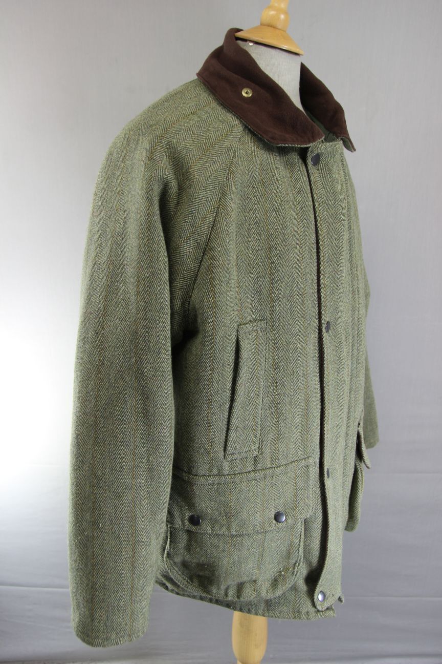OPENAIR ENGLISH MADE COUNTRY SPORTS HERRINGBONE/CHECK WOOL BLEND TWEED COAT 42IN