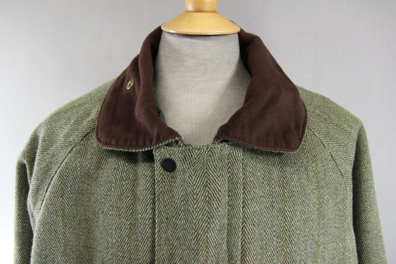OPENAIR ENGLISH MADE COUNTRY SPORTS HERRINGBONE/CHECK WOOL BLEND TWEED COAT 42IN