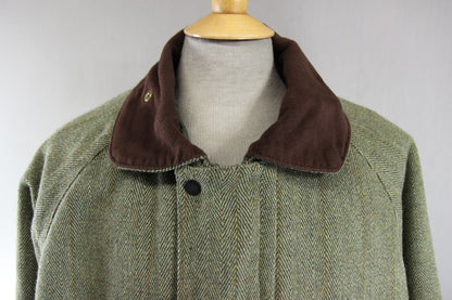 OPENAIR ENGLISH MADE COUNTRY SPORTS HERRINGBONE/CHECK WOOL BLEND TWEED COAT 42IN