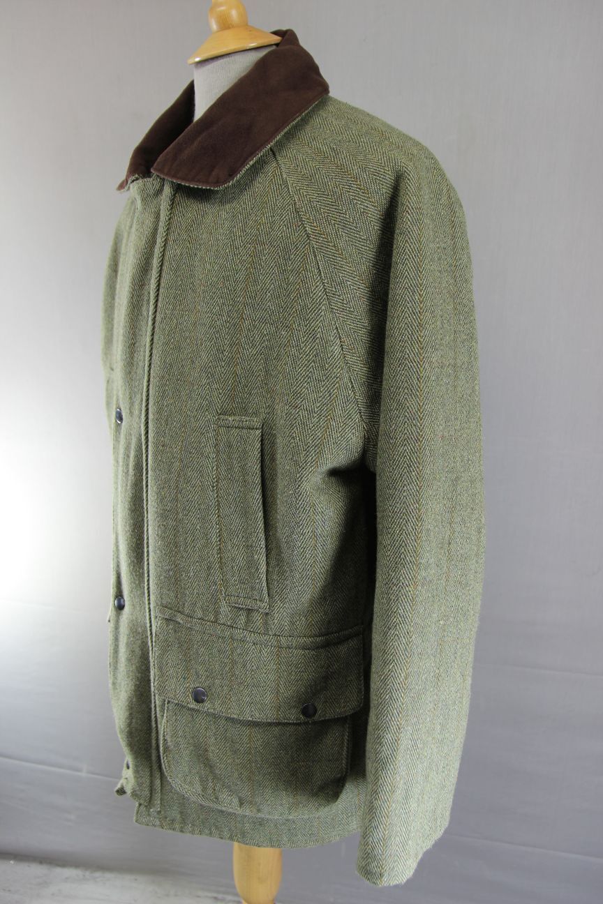 OPENAIR ENGLISH MADE COUNTRY SPORTS HERRINGBONE/CHECK WOOL BLEND TWEED COAT 42IN