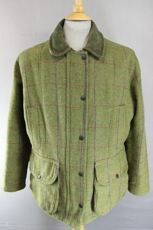 WOODGREEN BRITISH MADE COUNTRY SPORTS CHECKED WOOL RICH BLEND TWEED COAT SIZE 16
