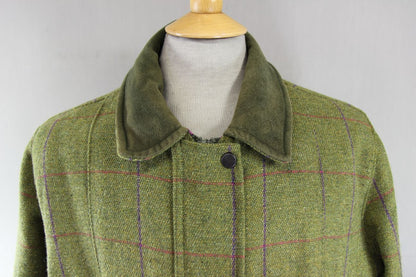 WOODGREEN BRITISH MADE COUNTRY SPORTS CHECKED WOOL RICH BLEND TWEED COAT SIZE 16