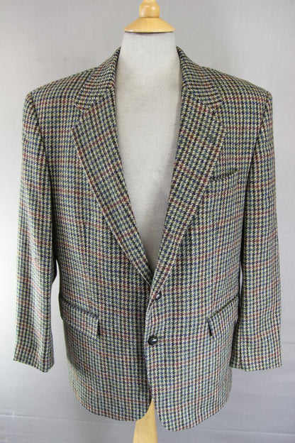 COUNTRY TRADER PURE WOOL GREEN HOUNDSTOOTH CHECKED JACKET 42 INCH (REG FIT)