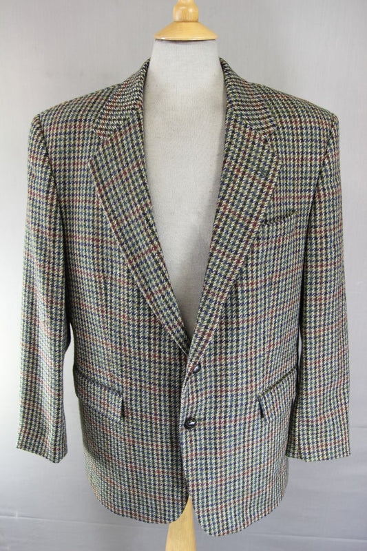 COUNTRY TRADER PURE WOOL GREEN HOUNDSTOOTH CHECKED JACKET 42 INCH (REG FIT)