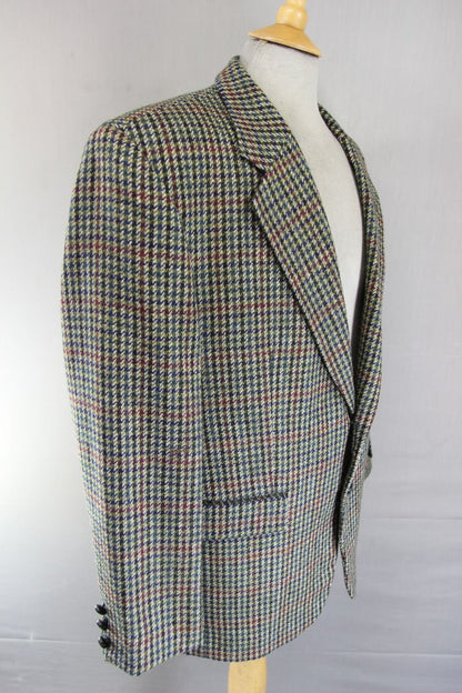 COUNTRY TRADER PURE WOOL GREEN HOUNDSTOOTH CHECKED JACKET 42 INCH (REG FIT)