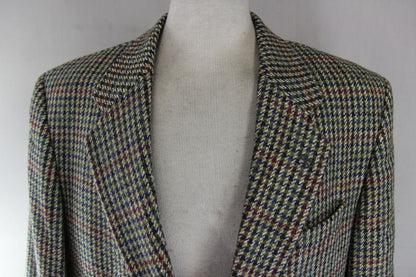 COUNTRY TRADER PURE WOOL GREEN HOUNDSTOOTH CHECKED JACKET 42 INCH (REG FIT)