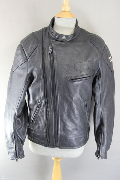 SWIFT INNOVATION BLACK LEATHER BIKER JACKET + BACK PROTECTOR/THERMAL LINING 38"