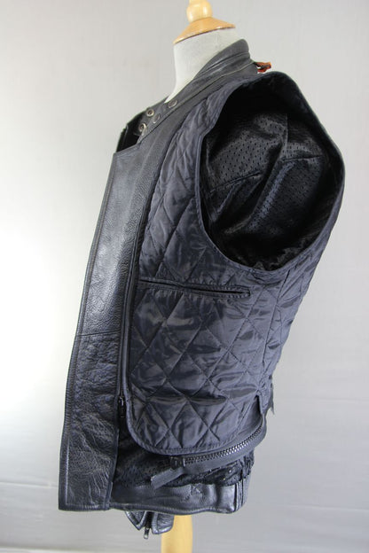 SWIFT INNOVATION BLACK LEATHER BIKER JACKET + BACK PROTECTOR/THERMAL LINING 38"
