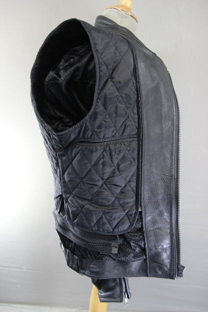 SWIFT INNOVATION BLACK LEATHER BIKER JACKET + BACK PROTECTOR/THERMAL LINING 38"