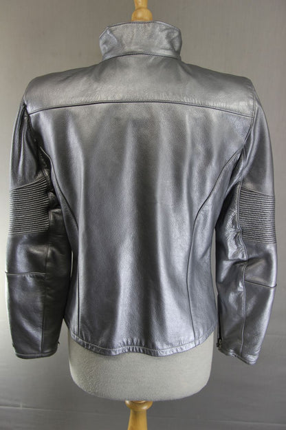 SUPERB CORNER SILVER LEATHER BIKER JACKET 34 INCH