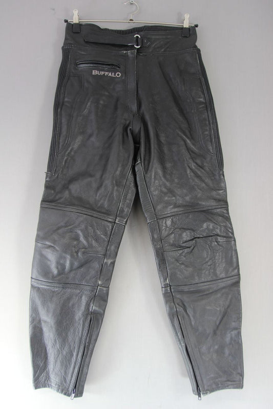 BUFFALO BLACK LEATHER BIKER TROUSERS SIZE 16: WAIST 32 INCH/INSIDE LEG 29 INCH