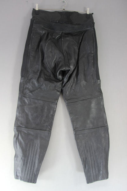 BUFFALO BLACK LEATHER BIKER TROUSERS SIZE 16: WAIST 32 INCH/INSIDE LEG 29 INCH