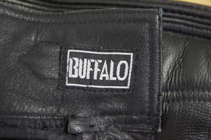 BUFFALO BLACK LEATHER BIKER TROUSERS SIZE 16: WAIST 32 INCH/INSIDE LEG 29 INCH