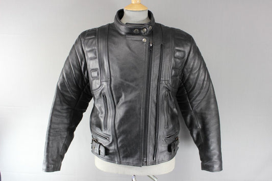 CLASSIC AARDWEAR BLACK LEATHER BIKER JACKET SIZE 12