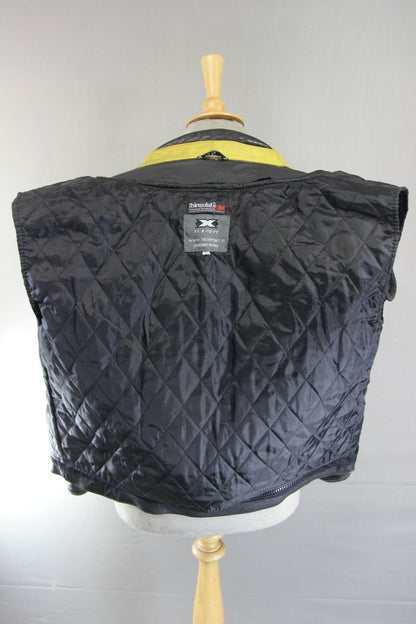 TEXPORT BLACK, YELLOW & SILVER LEATHER BIKER JACKET + ARMOUR/THERMAL LINING 42IN