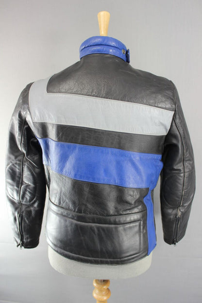 AMAZING BLACK, BLUE & GREY KETT COWHIDE LEATHER BIKER JACKET 36 INCH