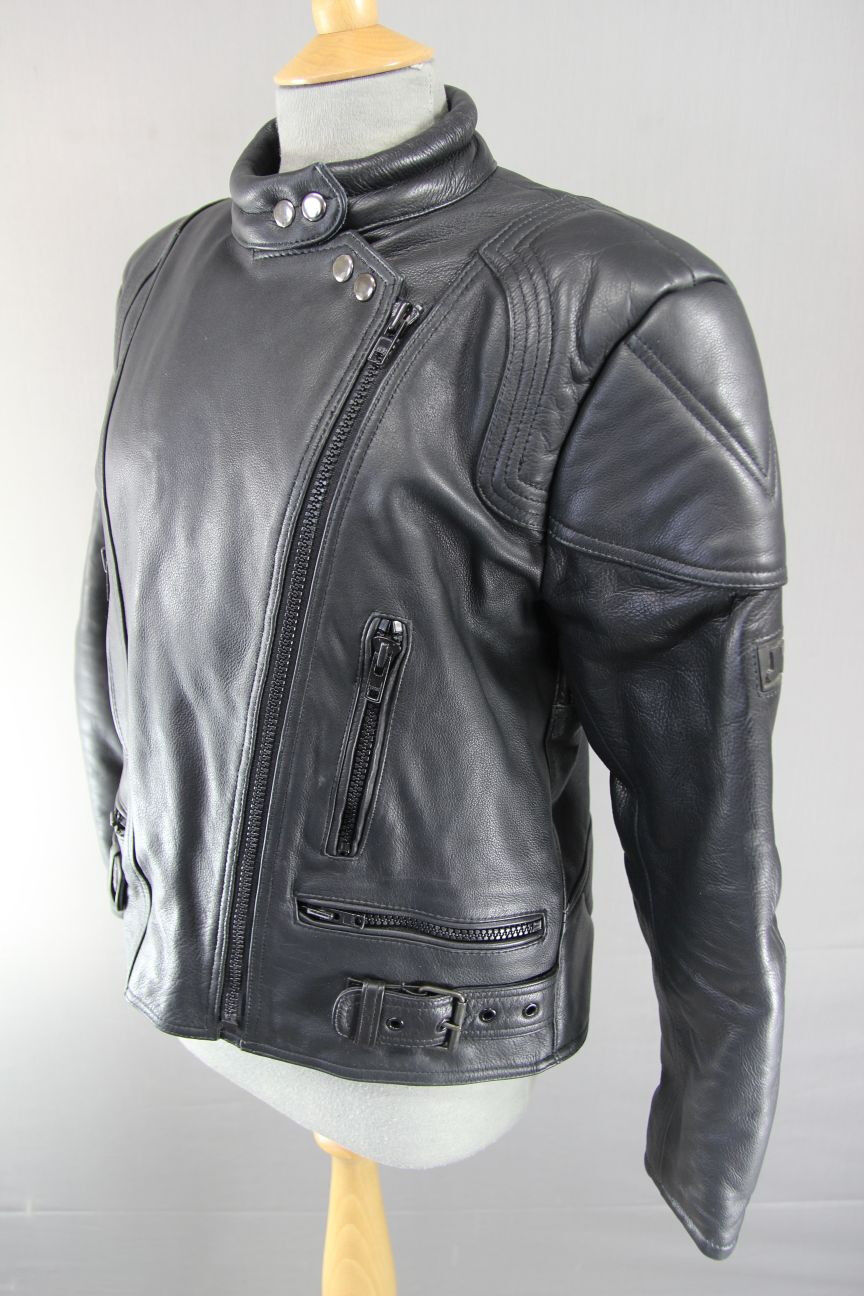 CLASSIC BLACK LEATHER JTS BIKER JACKET 40 INCH