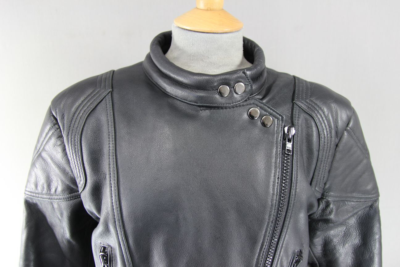 CLASSIC BLACK LEATHER JTS BIKER JACKET 40 INCH