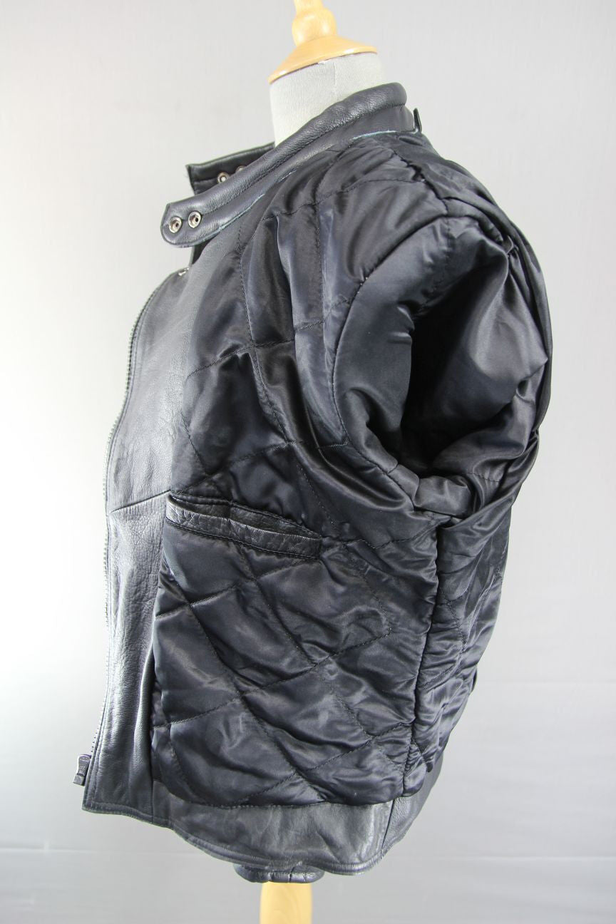 CLASSIC BLACK LEATHER JTS BIKER JACKET 40 INCH