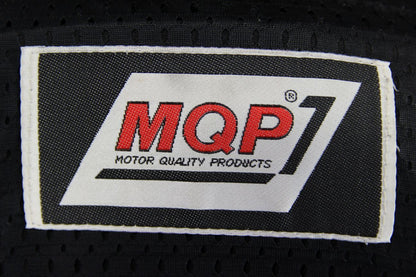 MQP BLACK, RED, WHITE & GREY LEATHER BIKER JACKET + BACK PROTECTOR: 42-44"/LARGE