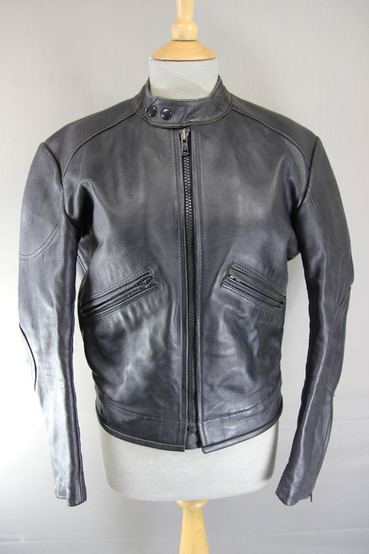 VINTAGE KERSHAW LEATHERS CLASSIC BLACK BIKER JACKET 38-40 INCH