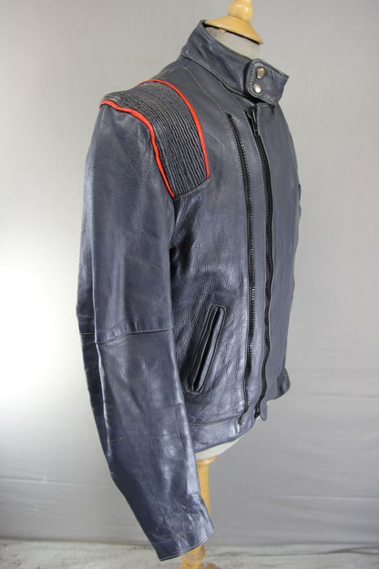 VINTAGE KETT GREY & RED COWHIDE LEATHER BIKER JACKET 42-44 INCH