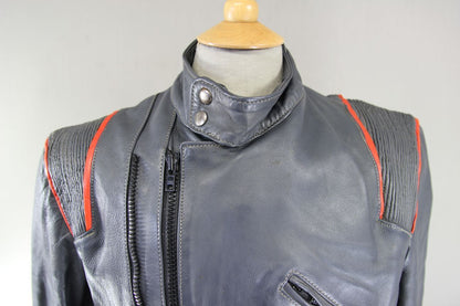 VINTAGE KETT GREY & RED COWHIDE LEATHER BIKER JACKET 42-44 INCH