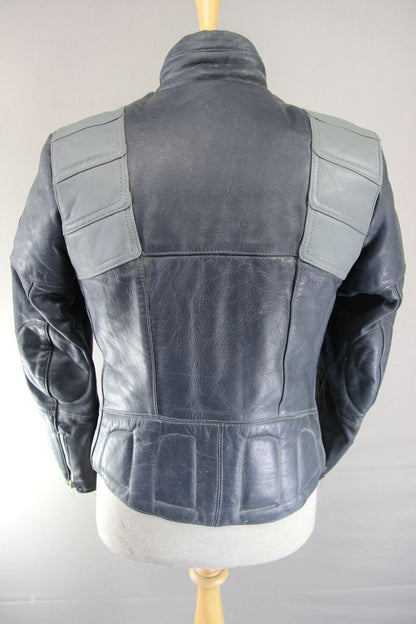 CLASSIC VINTAGE 1980's DARK & LIGHT GREY MQP LEATHER BIKER JACKET 34 INCH