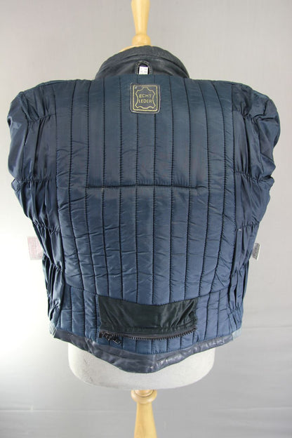 CLASSIC VINTAGE 1980's DARK & LIGHT GREY MQP LEATHER BIKER JACKET 34 INCH