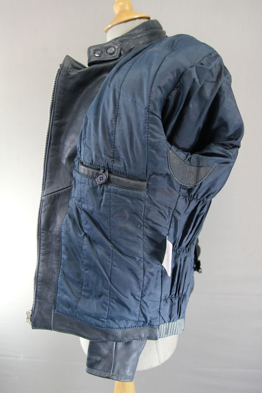 CLASSIC VINTAGE 1980's DARK & LIGHT GREY MQP LEATHER BIKER JACKET 34 INCH