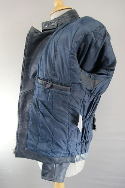 CLASSIC VINTAGE 1980's DARK & LIGHT GREY MQP LEATHER BIKER JACKET 34 INCH