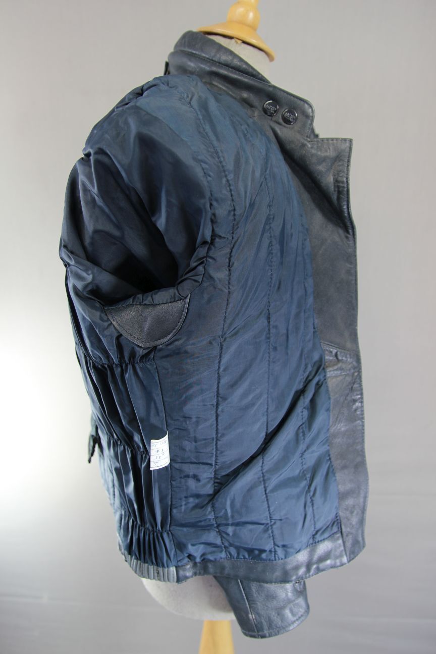 CLASSIC VINTAGE 1980's DARK & LIGHT GREY MQP LEATHER BIKER JACKET 34 INCH