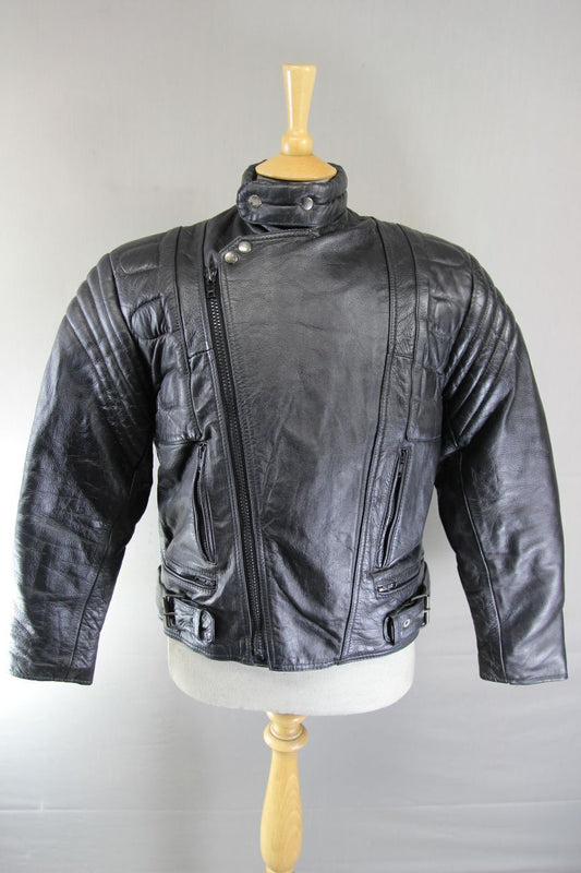 CLASSIC AKASO INTERNATIONAL BLACK LEATHER BIKER JACKET 40 INCH