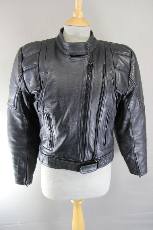 GB MARKETING PREMIER BLACK LEATHER BIKER JACKET WITH THERMAL LINING: SIZE 12