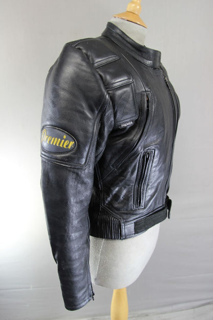GB MARKETING PREMIER BLACK LEATHER BIKER JACKET WITH THERMAL LINING: SIZE 12