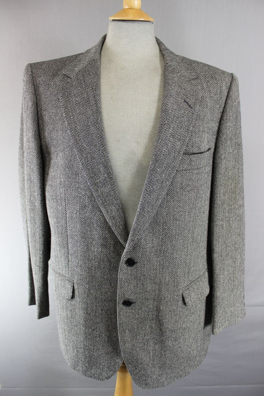 CLASSIC BRITISH MADE JOHN G.HARDY PURE WOOL GREY HERRINGBONE TWEED JACKET 44 IN