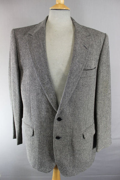 CLASSIC BRITISH MADE JOHN G.HARDY PURE WOOL GREY HERRINGBONE TWEED JACKET 44 IN