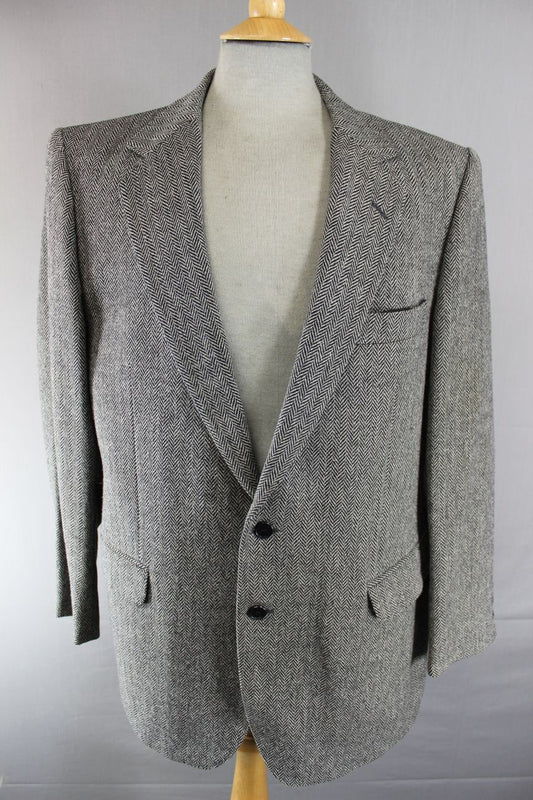 CLASSIC BRITISH MADE JOHN G.HARDY PURE WOOL GREY HERRINGBONE TWEED JACKET 44 IN